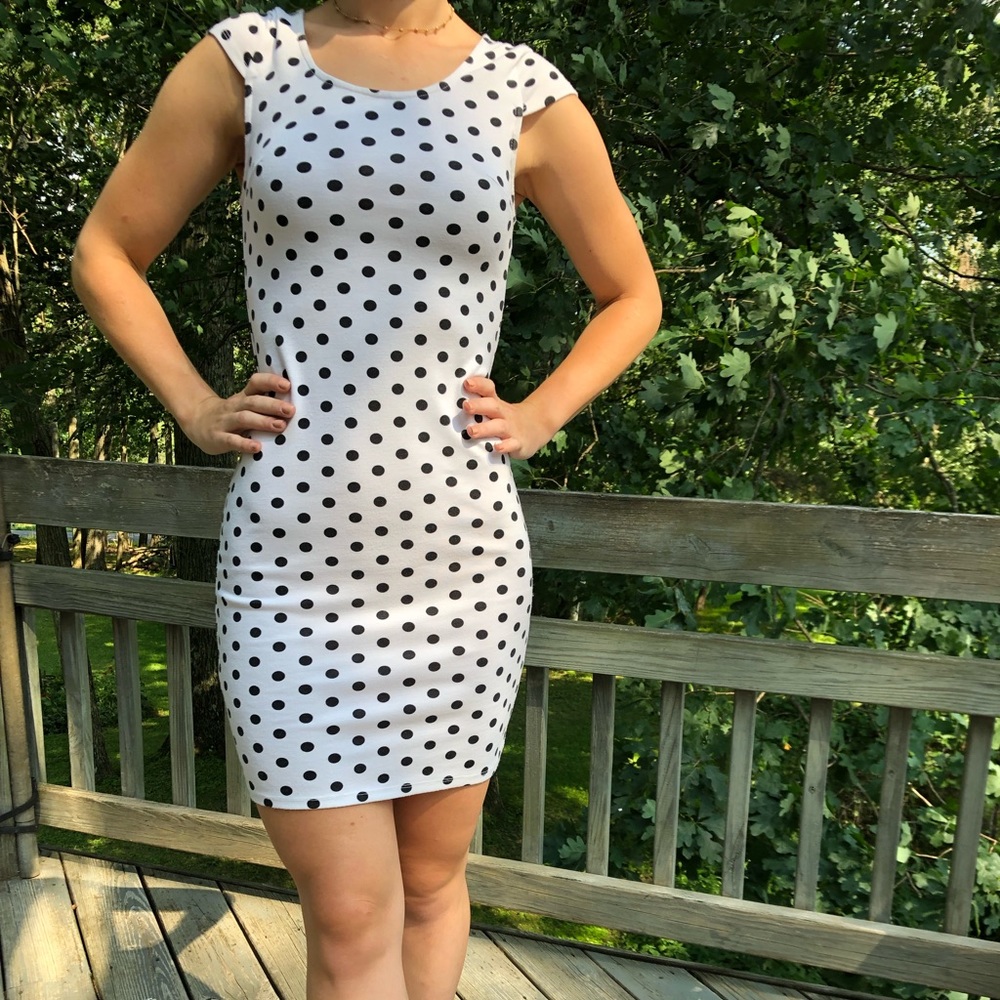 Polka dot mini dress with cut outs